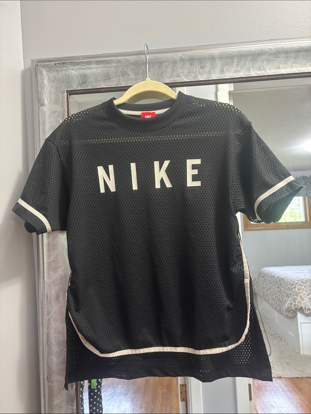 Nike Black Mesh Oversized Logo Tee with White Trim